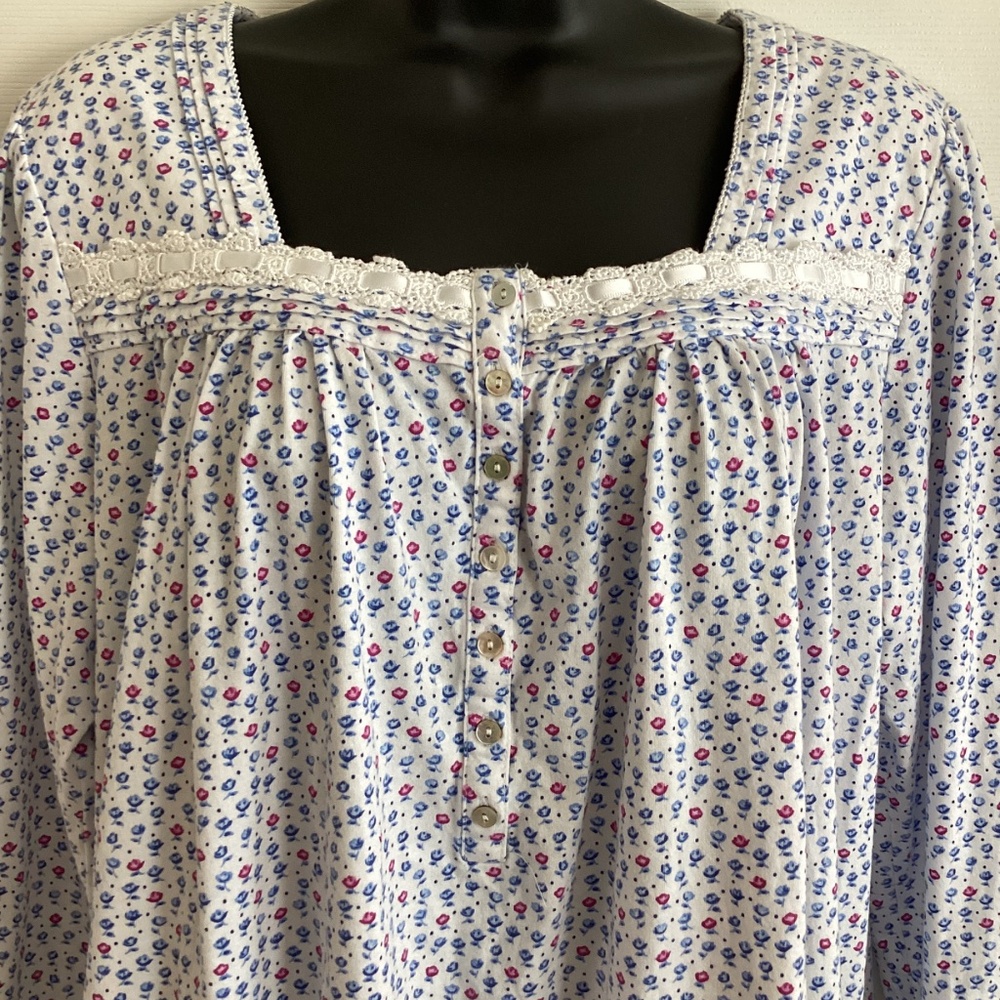 Eileen West Floral Nightgown - White and Blue - Picture 2 of 11
